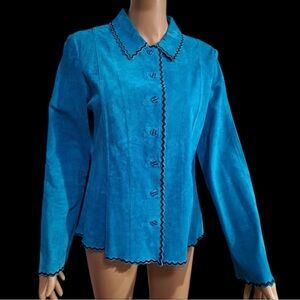 BOB MACKIE 100% Leather Tuquoise shirt size 8